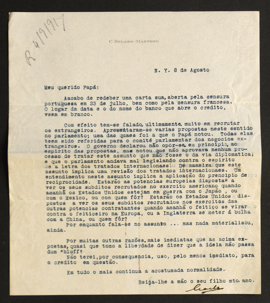 Carta de Carlos Mantero Belard existente no Arquivo Histrico Ultramarino